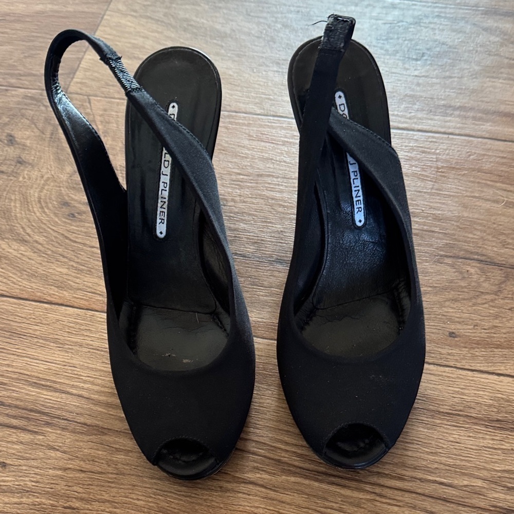 Donald J. Pliner Black Peep-Toe Slingback Heels